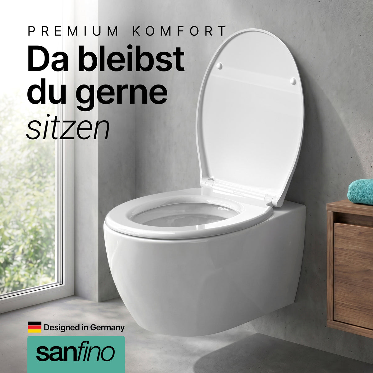 Duroplast WC-Sitz mit Schnellverschluss und Abnehmbar - Antibakterieller Weißer Toilettensitz - Modell Curvo