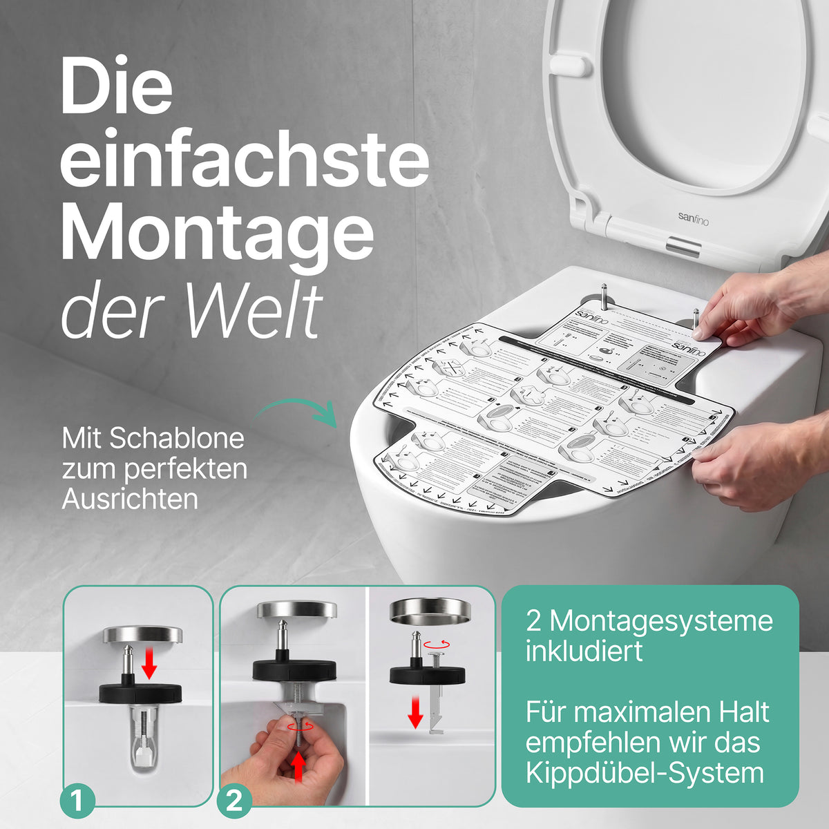 Duroplast WC-Sitz mit Schnellverschluss und Abnehmbar - Antibakterieller Weißer Toilettensitz - Modell Curvo