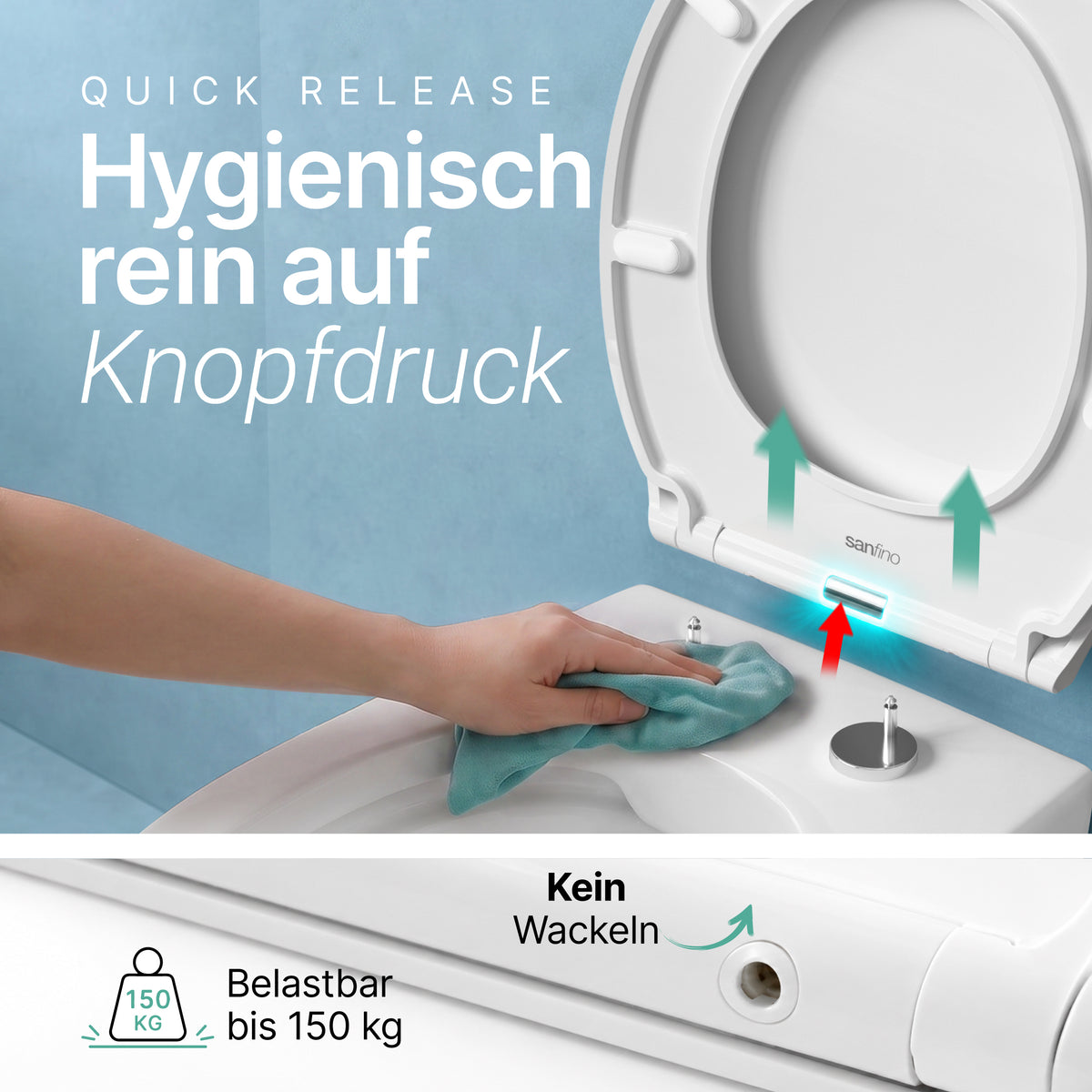 Duroplast WC-Sitz mit Schnellverschluss und Abnehmbar - Antibakterieller Weißer Toilettensitz - Modell Curvo