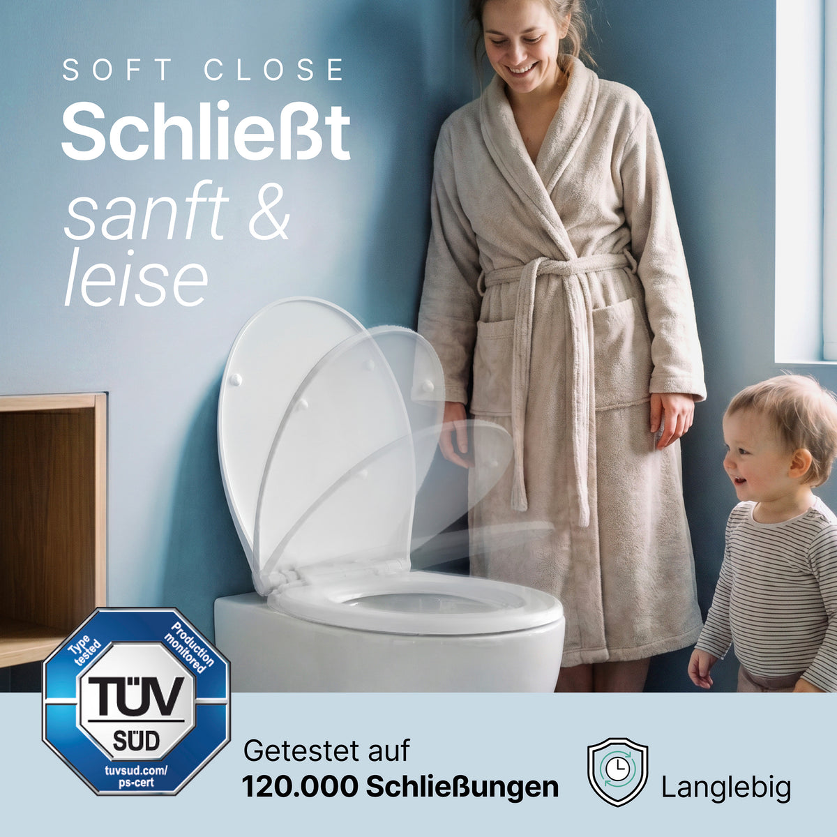 Duroplast WC-Sitz mit Schnellverschluss und Abnehmbar - Antibakterieller Weißer Toilettensitz - Modell Curvo