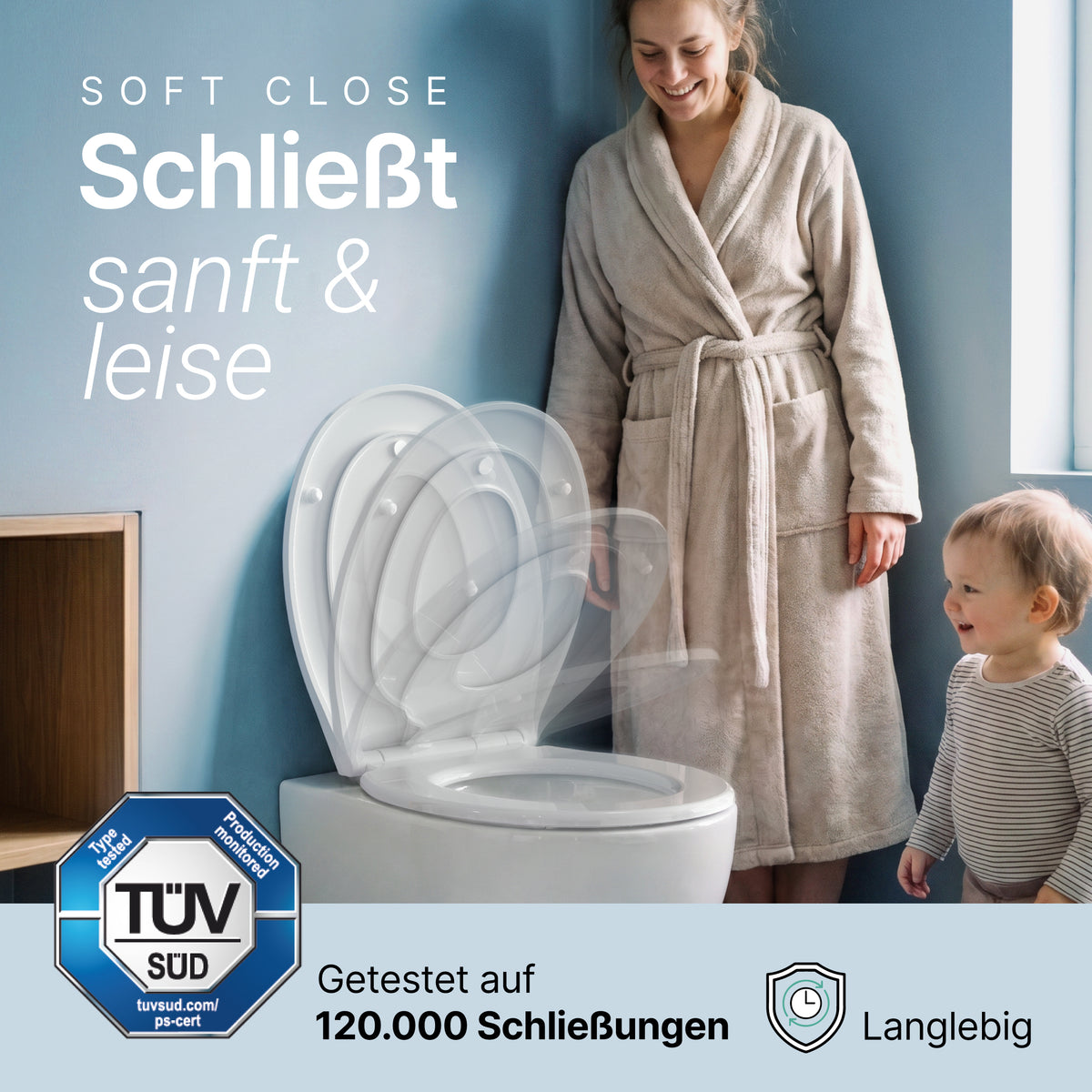 Duroplast WC-Sitz Oval mit Absenkautomatik & abnehmbarem Kindersitz | Child Ease