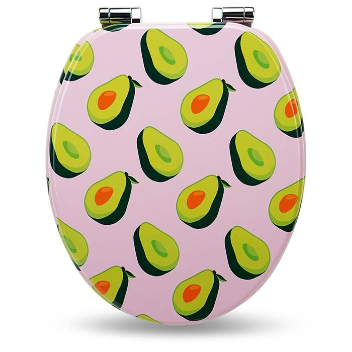 Holz WC-Sitz mit Absenkautomatik & Avocado Motiv auf weissem Hintergrund