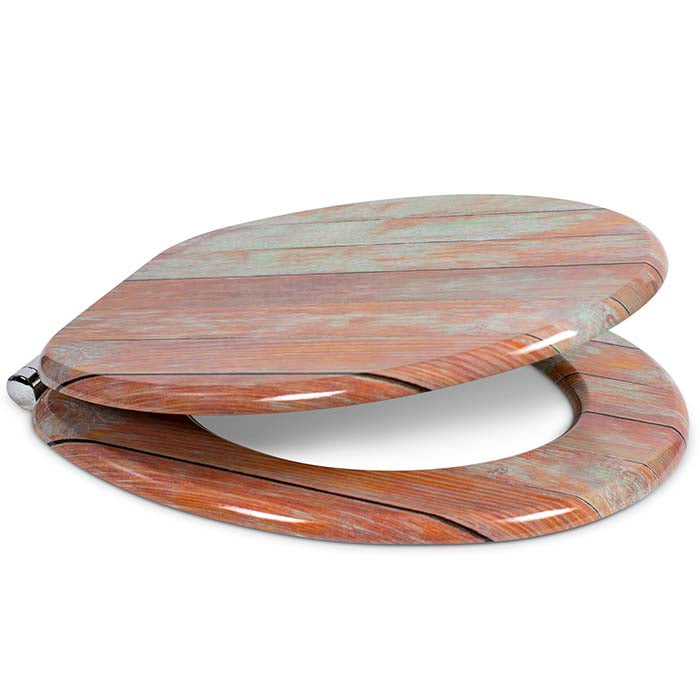 Holz Toilettendeckel mit Absenkautomatik & Holz-Optik Motiv seitlich offen