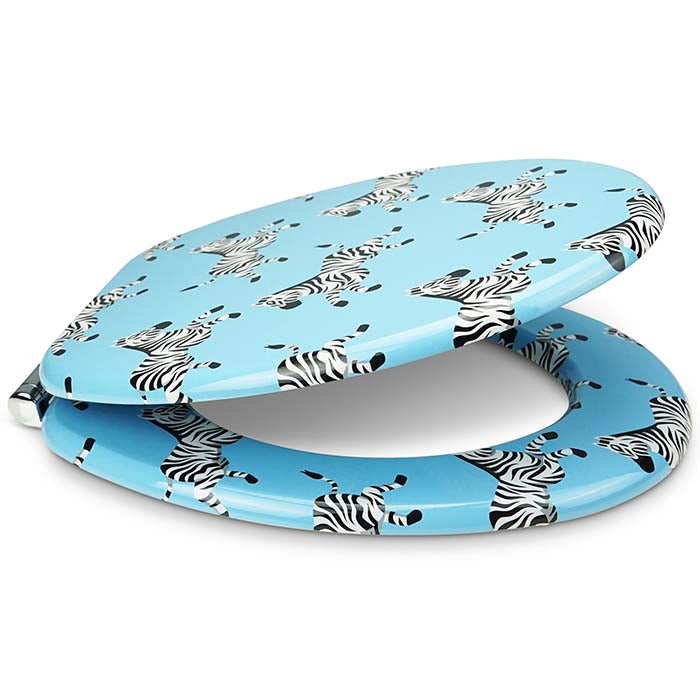 Holz Toilettendeckel mit Absenkautomatik & Zebra Motiv seitlich offen
