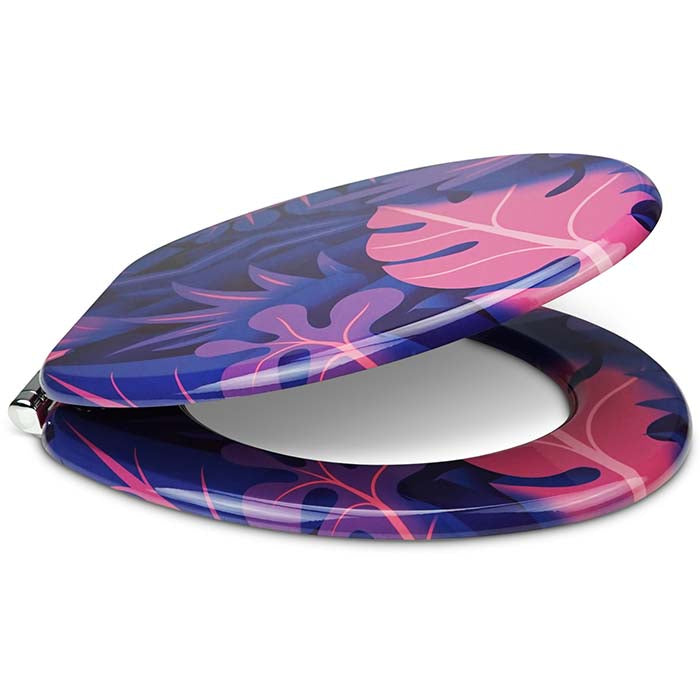 Holz Toilettendeckel mit Absenkautomatik & Lila Kunst Design seitlich offen