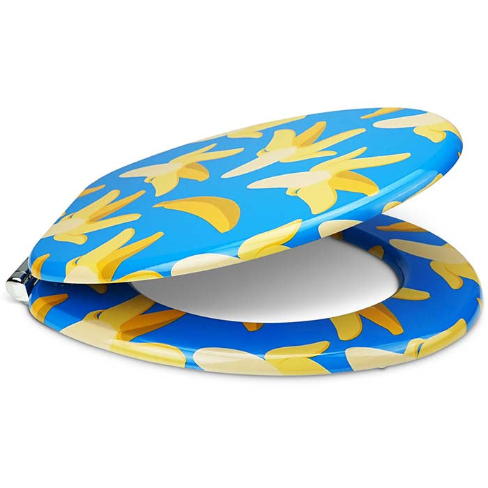 Holz Toilettendeckel mit Absenkautomatik & Bananen Motiv seitlich offen