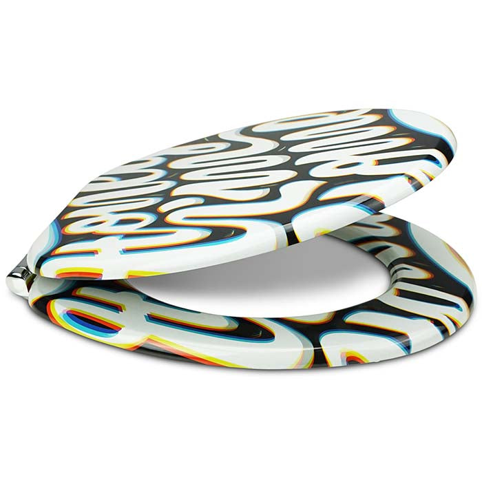 Holz Toilettendeckel mit Absenkautomatik & Honey I'm Home" Spruch seitlich offen