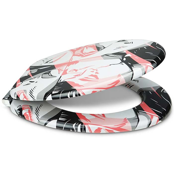 Holz Toilettendeckel mit Absenkautomatik & Kuss Motiv seitlich offen