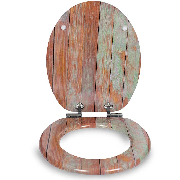 Holz Toilettensitz mit Absenkautomatik & Holz-Optik Motiv vorne offen