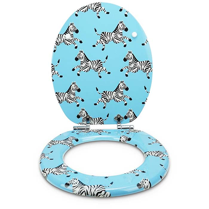 Holz Toilettensitz mit Absenkautomatik & Zebra Motiv von vorne offen
