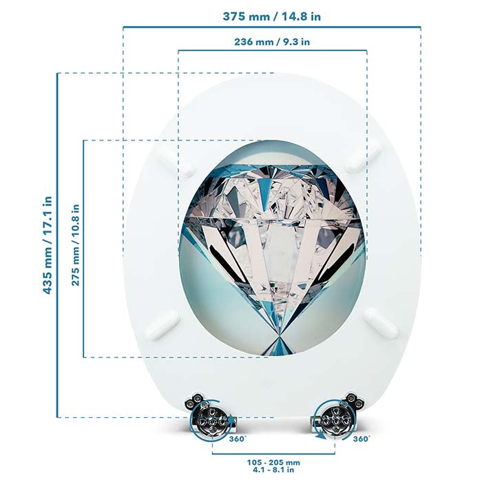 Holz Klodeckel mit Absenkautomatik & Diamanden Motiv mit Maßstab