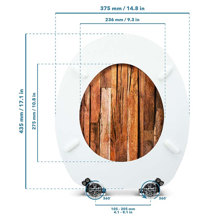 Holz Klodeckel mit Absenkautomatik & im industriellen Design mit Massstab