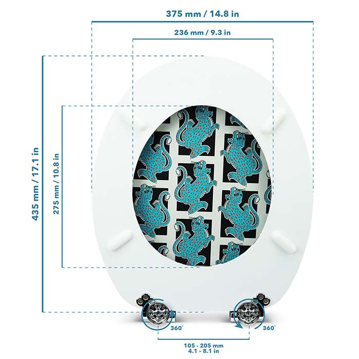 Holz Klodeckel mit Absenkautomatik & Blauer Tiger Motiv mit Maßstab