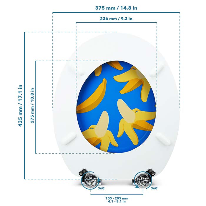 Holz Klodeckel mit Absenkautomatik & Bananen Motiv mit Maßstab