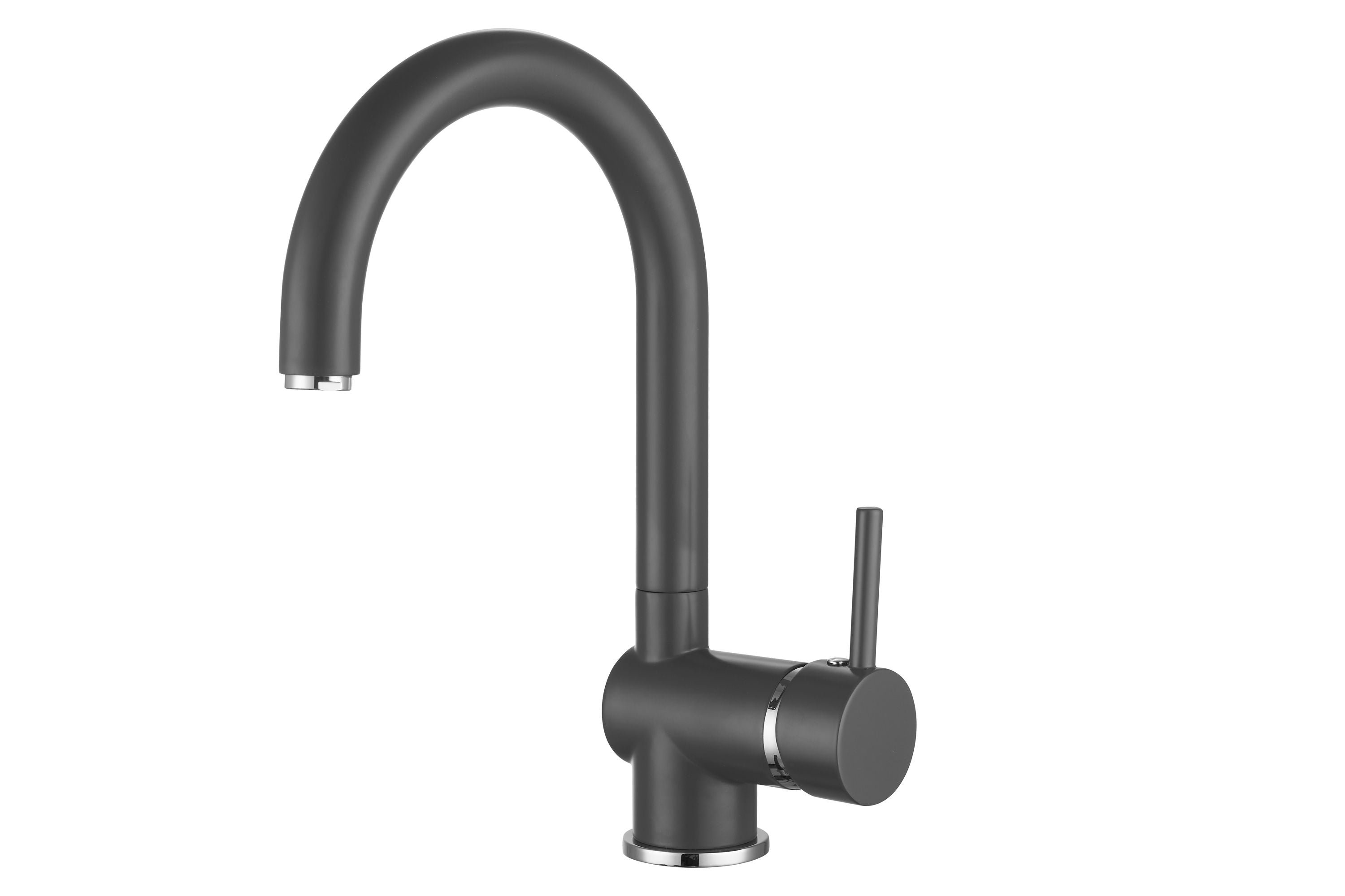 Niederdruck-Küchenarmatur mit gebogenen Design in Dunkelgrau Matt