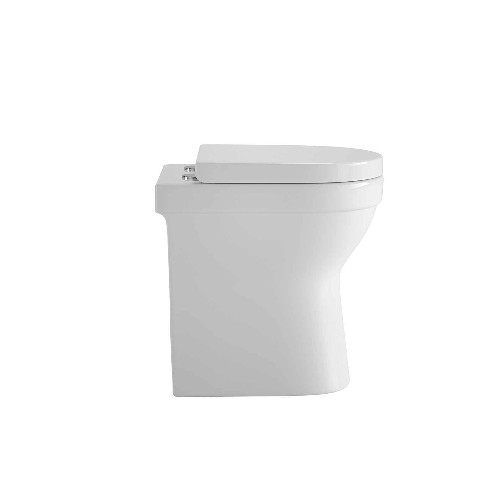 Spülrandloses erhöhtes Stand-WC „Cozy“ als Tiefspüler mit waagerechtem Abgang in Weiß glänzend