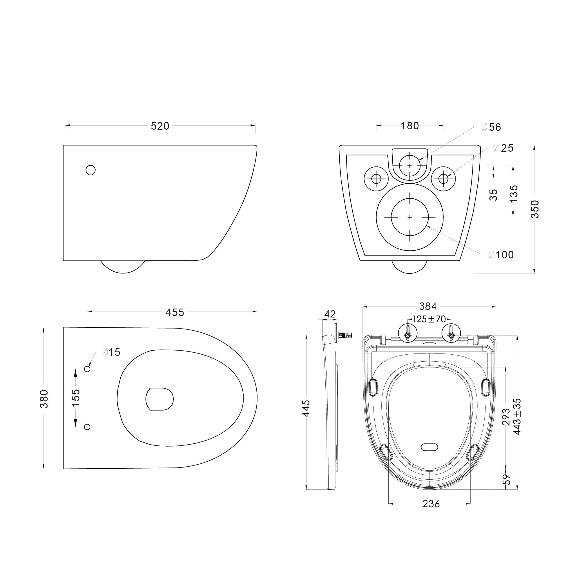 Spülrandloses Wand-WC "TornadoV" mit 360° SuperSpin-Spülung in Schwarz