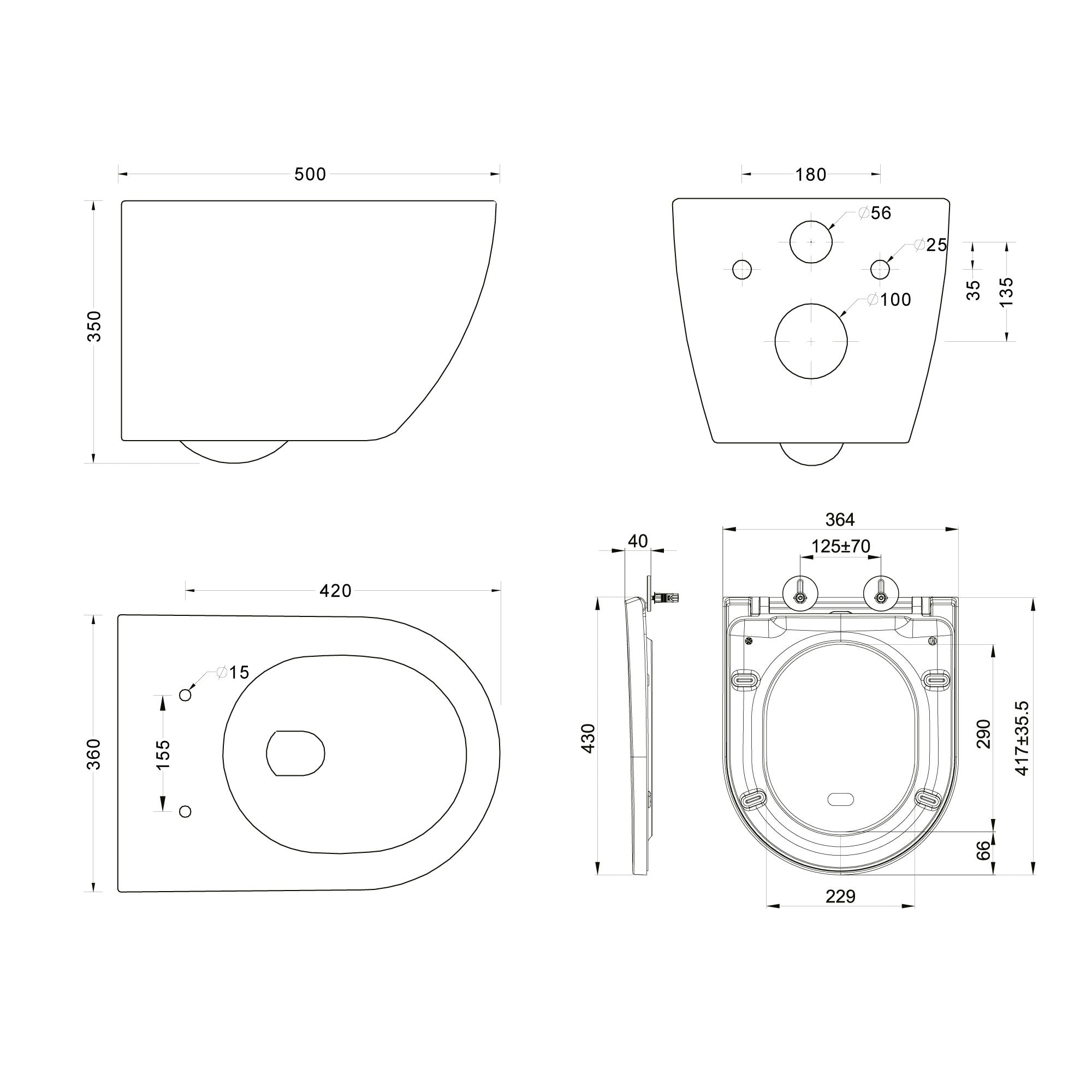 Spülrandloses Wand-WC "UniVita" mit 360° SuperSpin-Spülung in Weiß