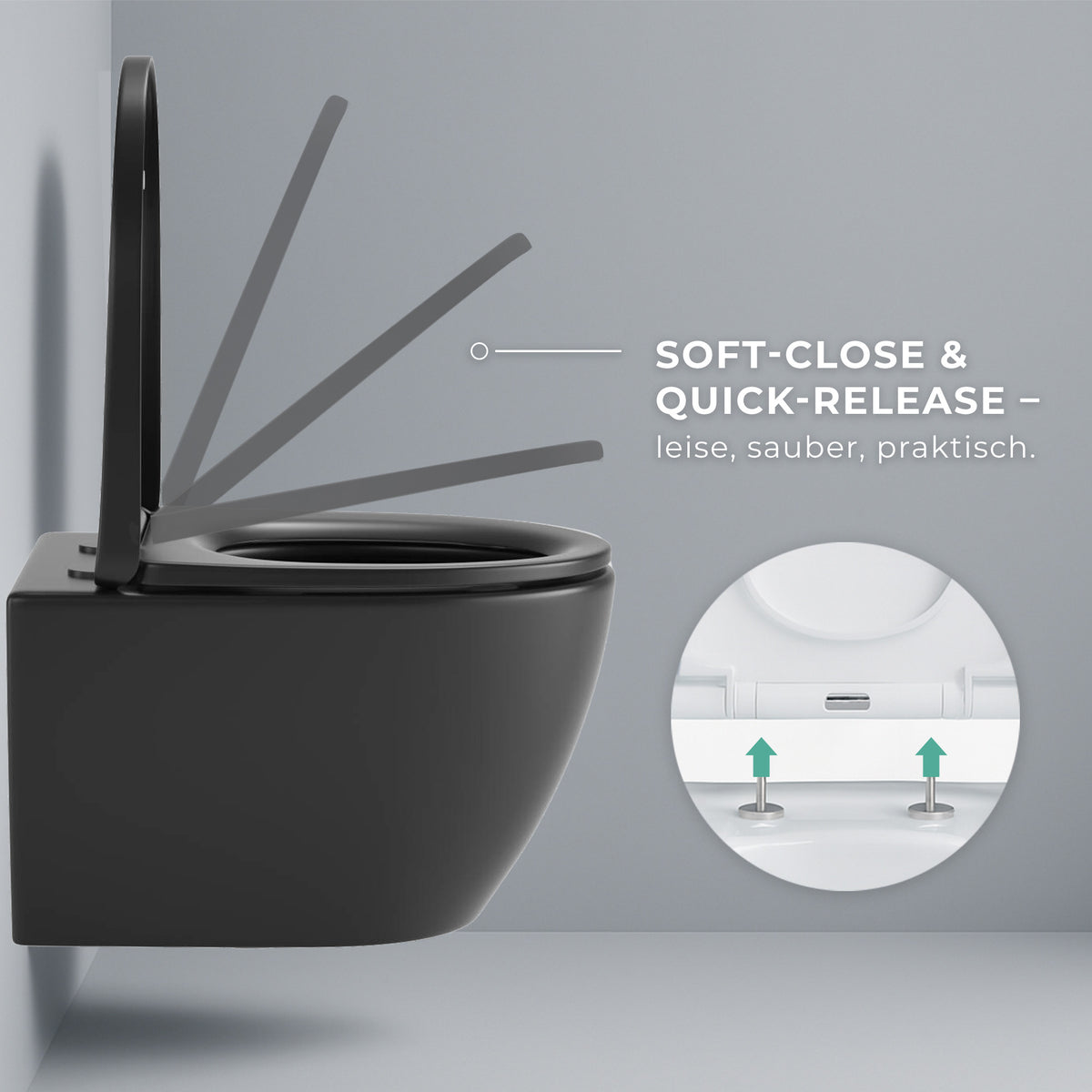 Spülrandloses Wand-WC "TornadoV" mit 360° SuperSpin-Spülung in Schwarz