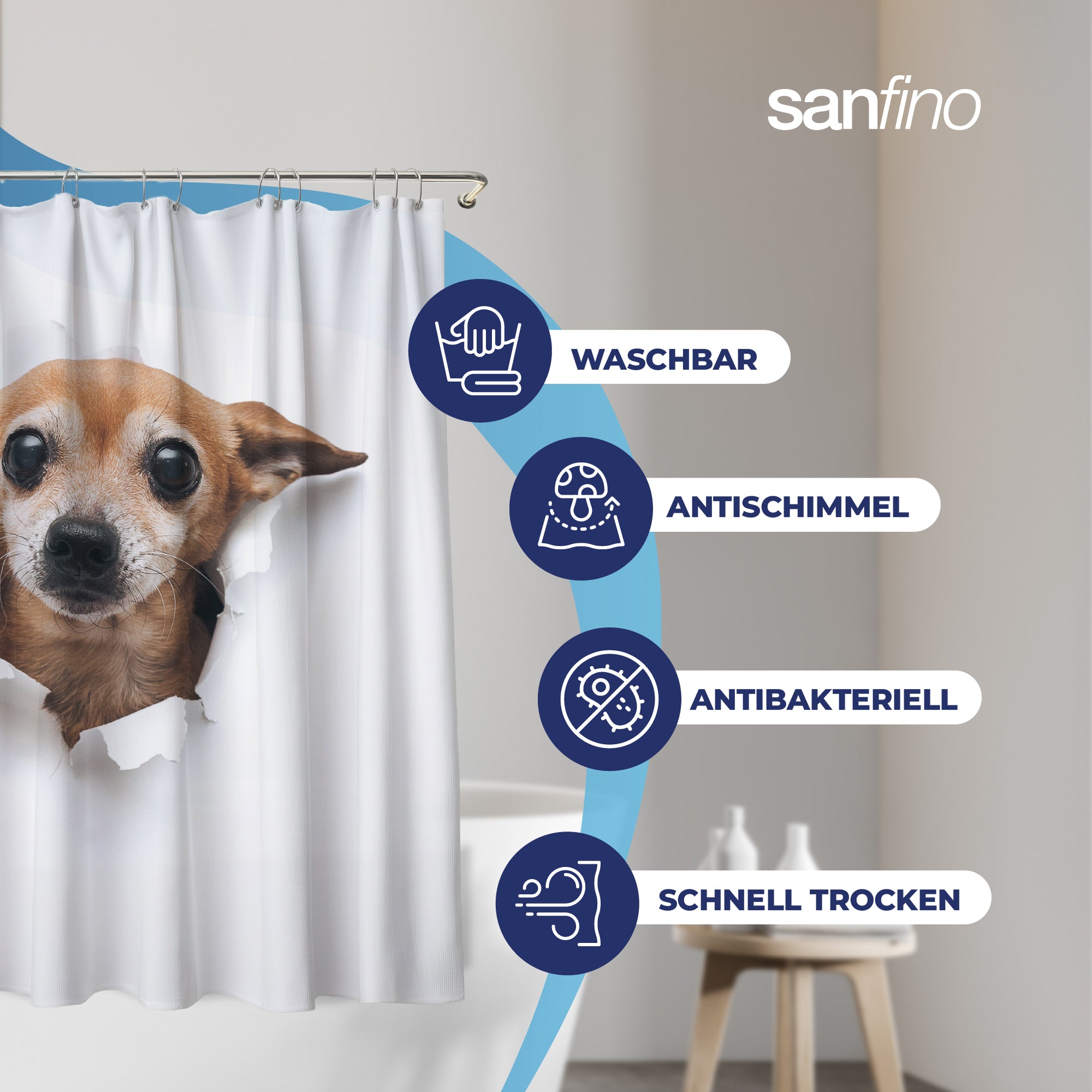 Shower curtain with "Chihuahua" motif