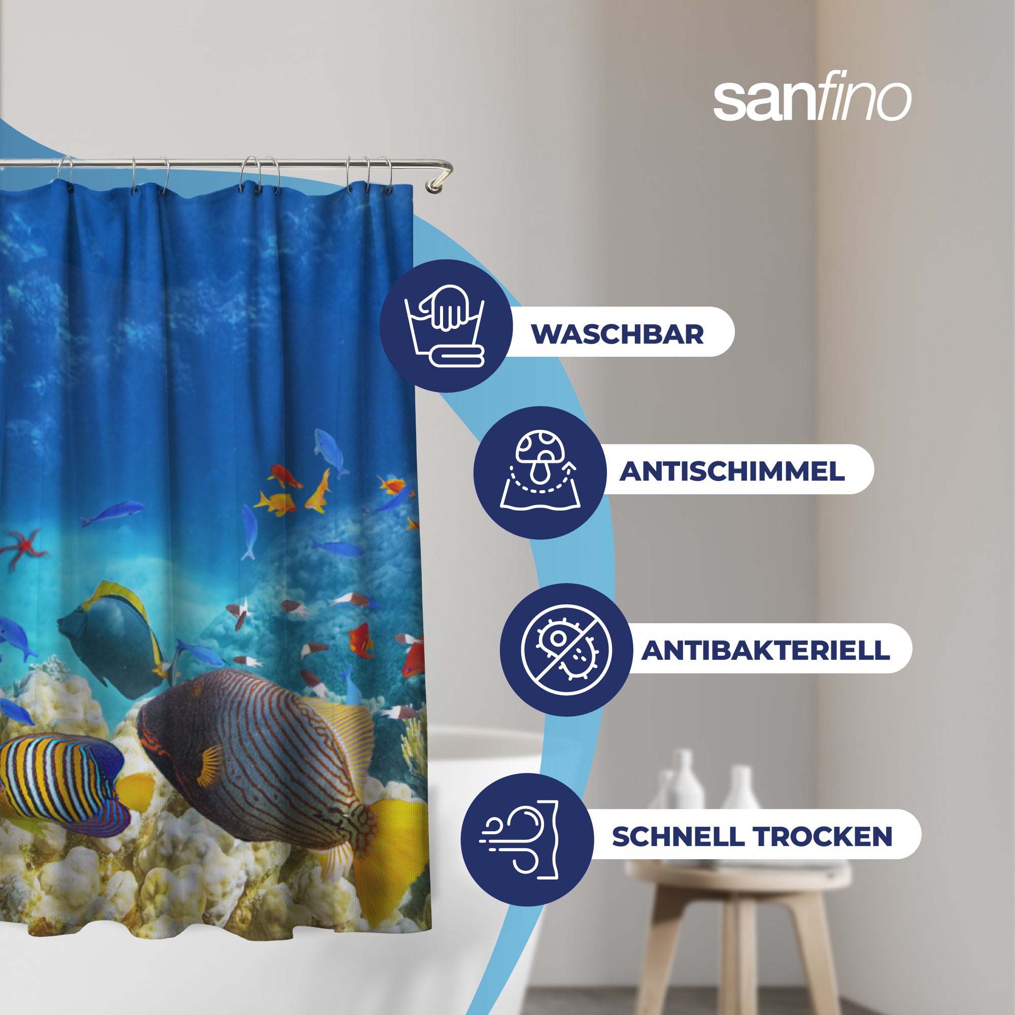 Shower curtain with "Coral Reef" motif