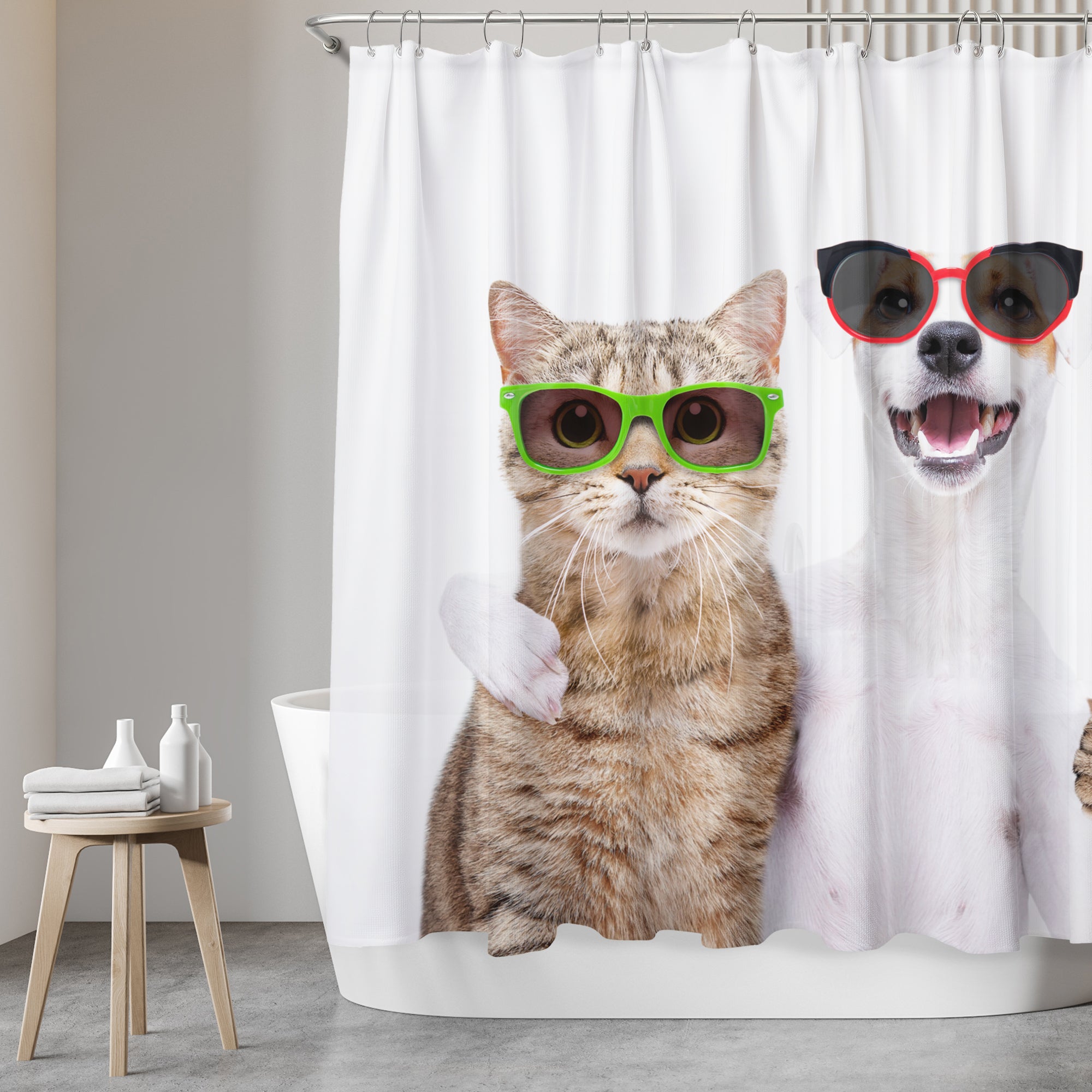 Shower curtain with "Cat & Dog" motif