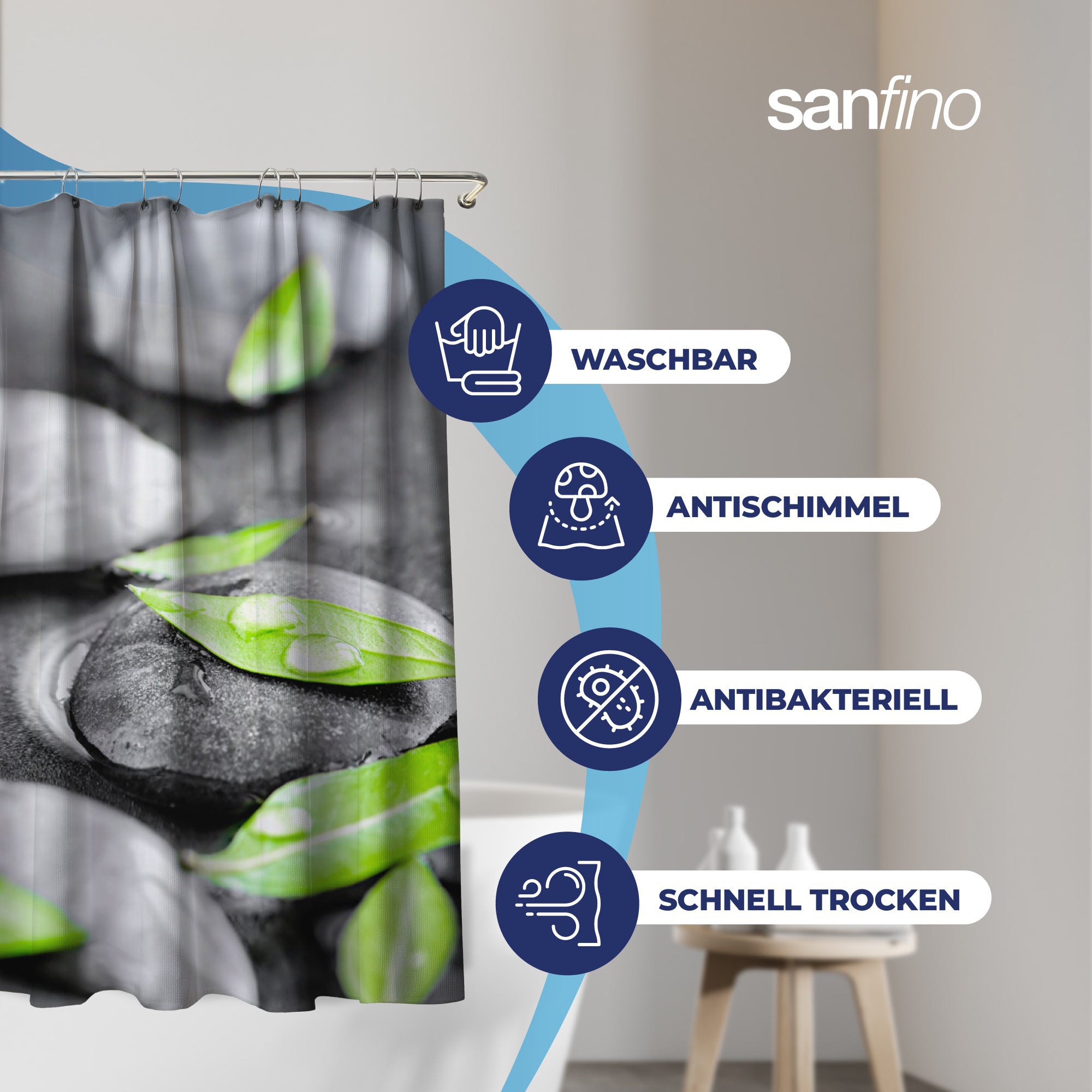 Shower curtain with "Rocks" motif