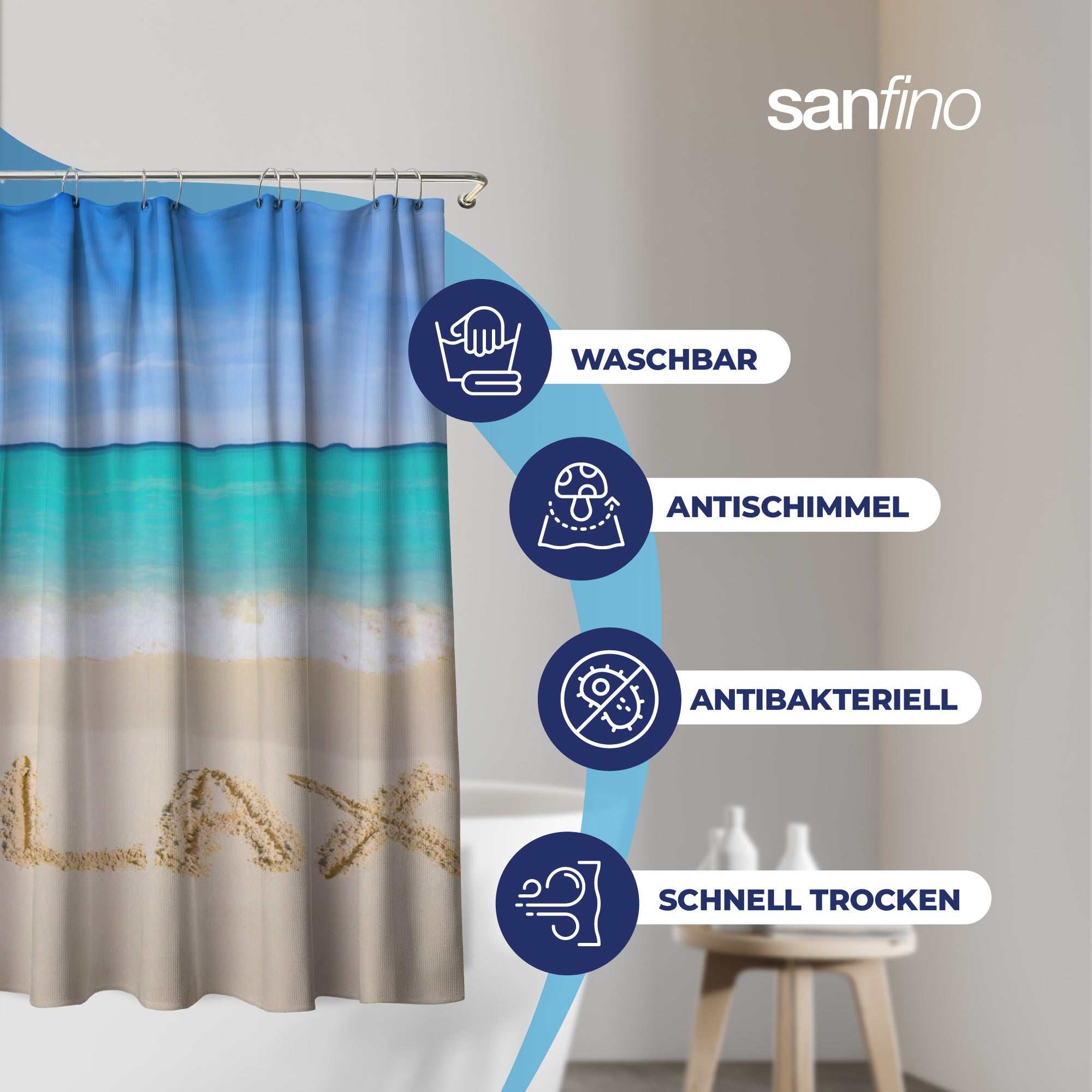 Shower curtain with motif "Take It Easy"