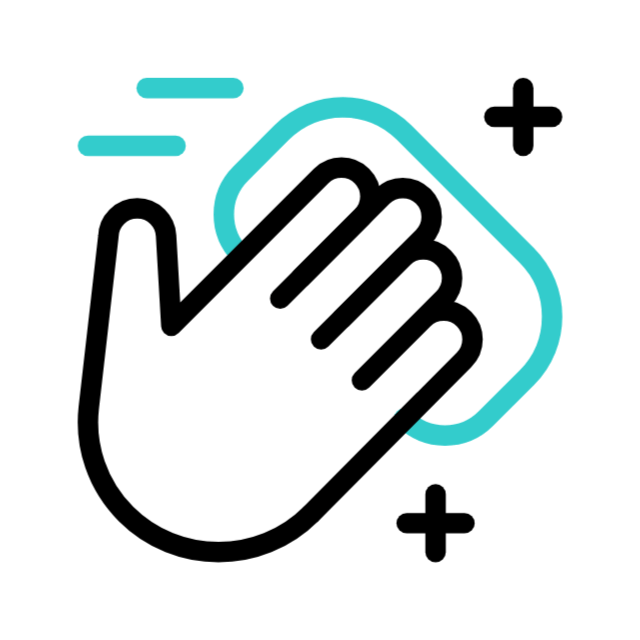 Bewegliches Icon, dass eine Hand mit einem Waschlappen zeigt.