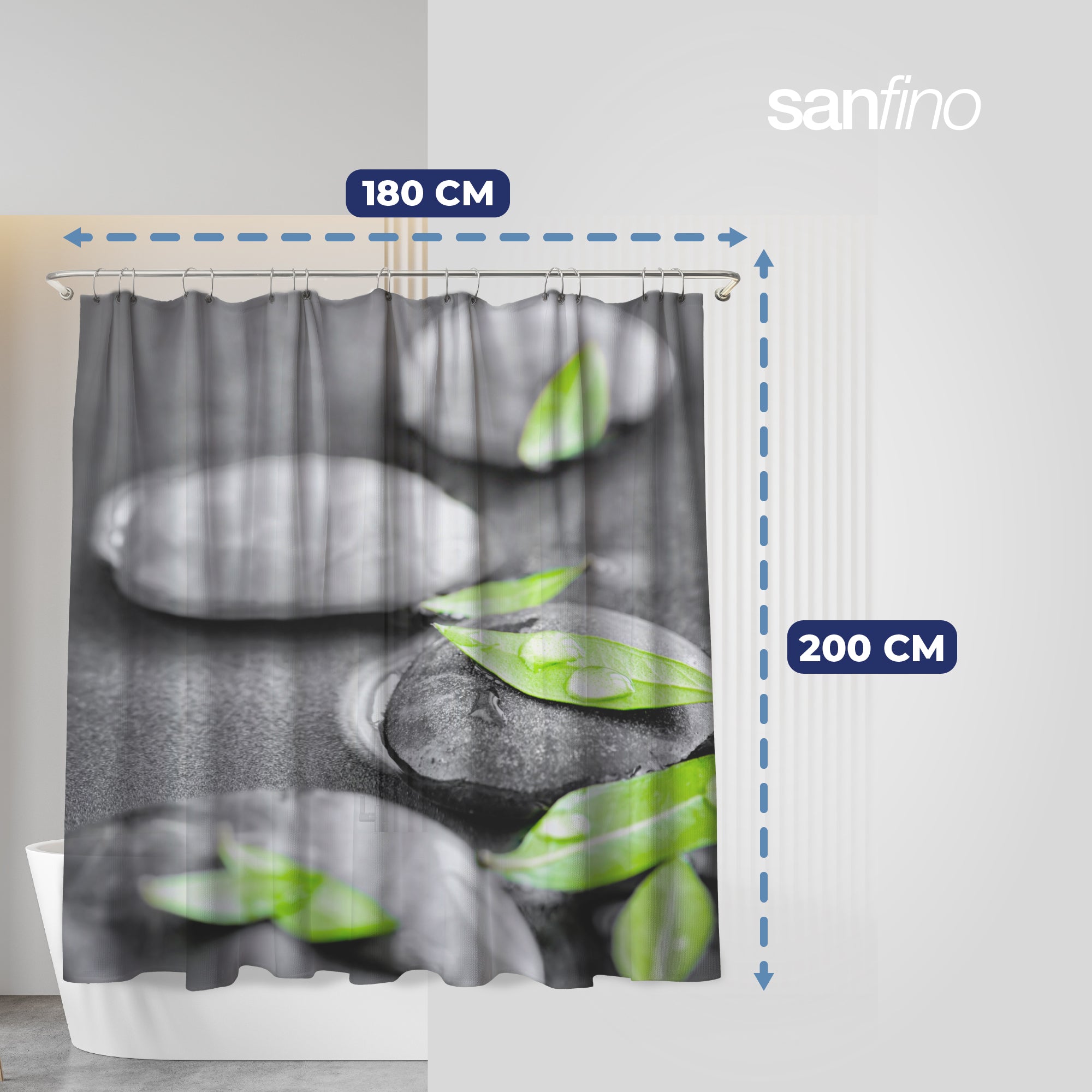 Shower curtain with "Rocks" motif