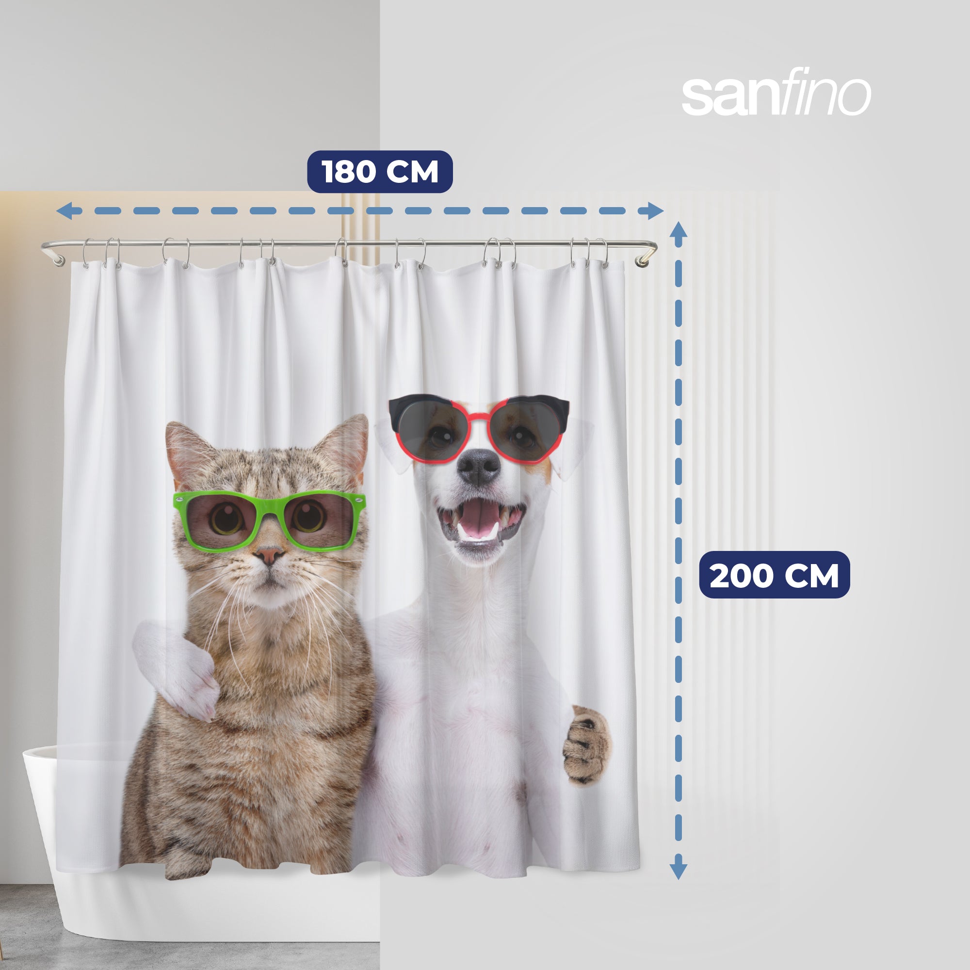 Shower curtain with "Cat & Dog" motif