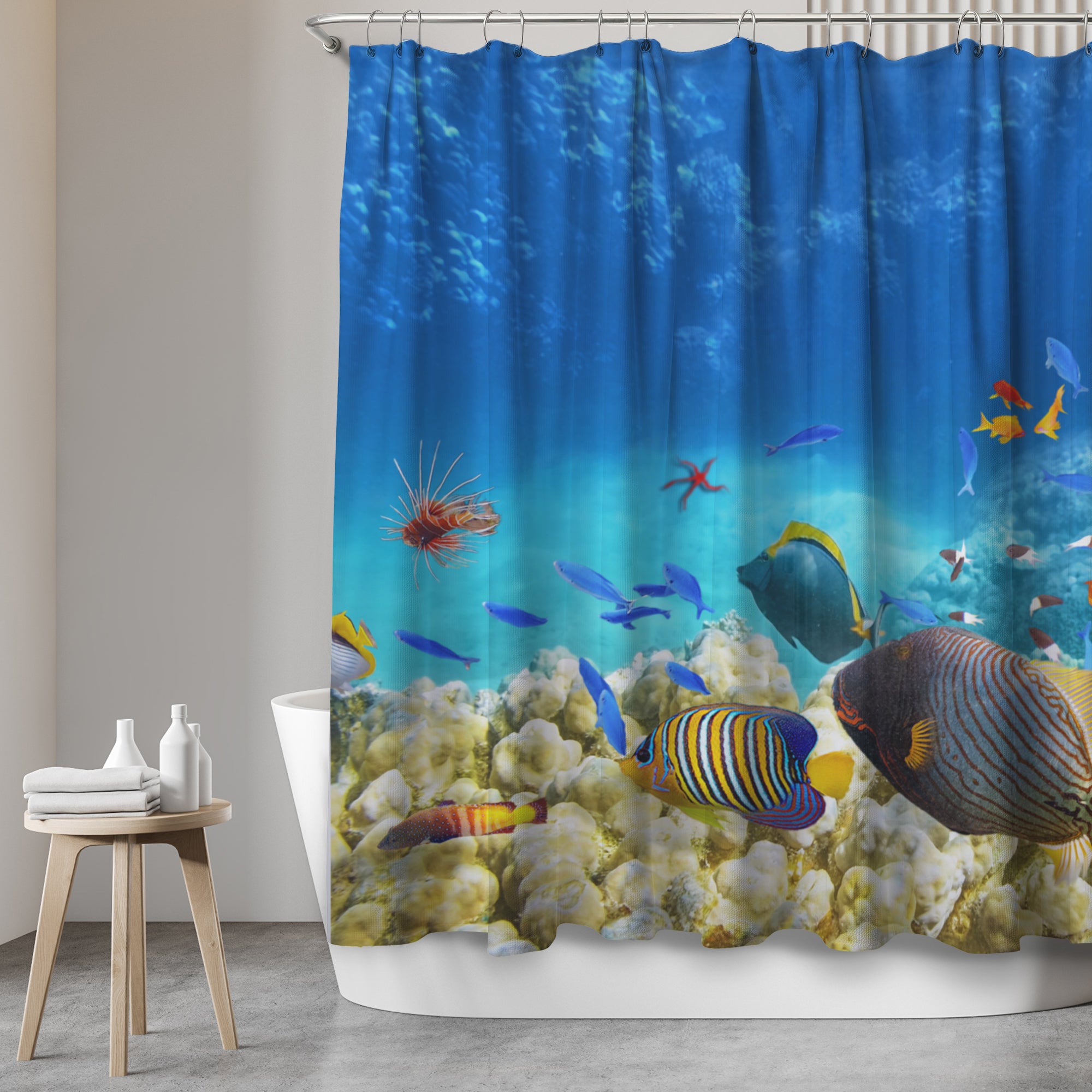 Shower curtain with "Coral Reef" motif