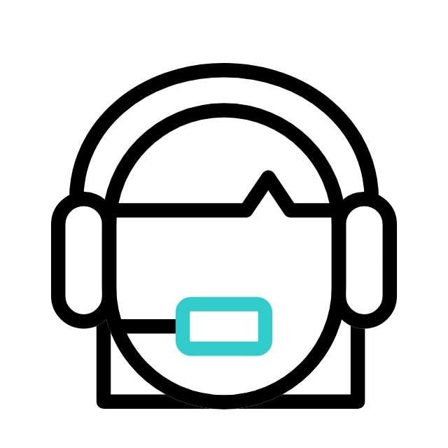 Ein animiertes GIF zeigt eine Szene des technischen Supports. Ein Mitarbeiter sitzt an einem Schreibtisch vor einem Computerbildschirm, spricht in ein Headset und tippt gleichzeitig auf der Tastatur.