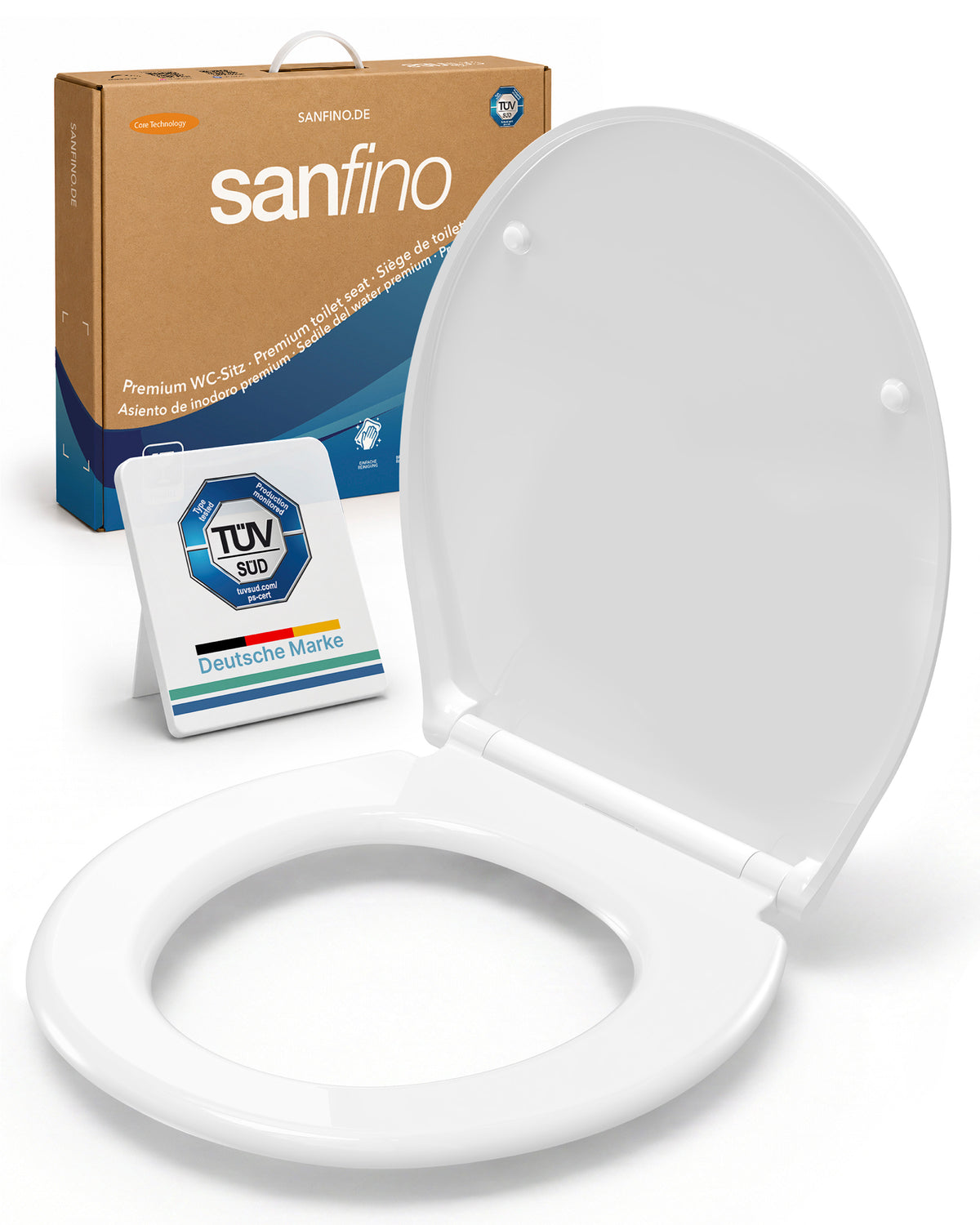 Duroplast WC-Sitz mit Schnellverschluss und Abnehmbar - Antibakterieller Weißer Toilettensitz - Modell Curvo