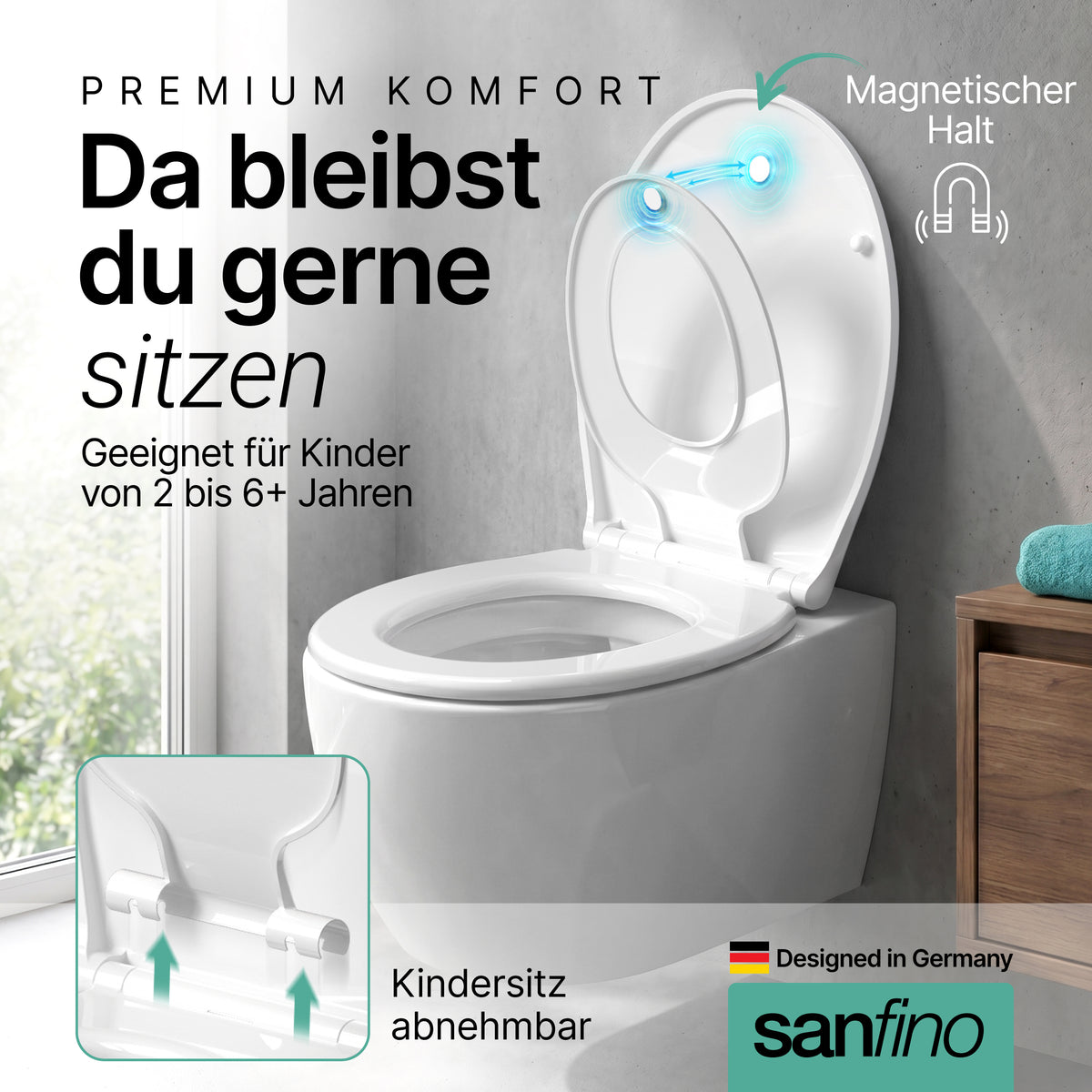 Duroplast WC-Sitz Oval mit Absenkautomatik & abnehmbarem Kindersitz | Child Ease