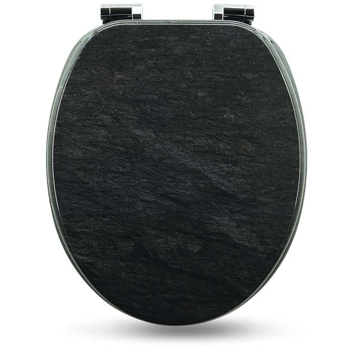 Holz WC-Sitz mit Absenkautomatik & Blauer Granit Motiv geschlossen auf weissem Hintergrund