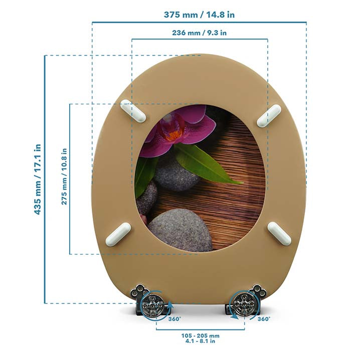 Holz Klodeckel mit Absenkautomatik & Blumen Stein Motiv mit Massstab