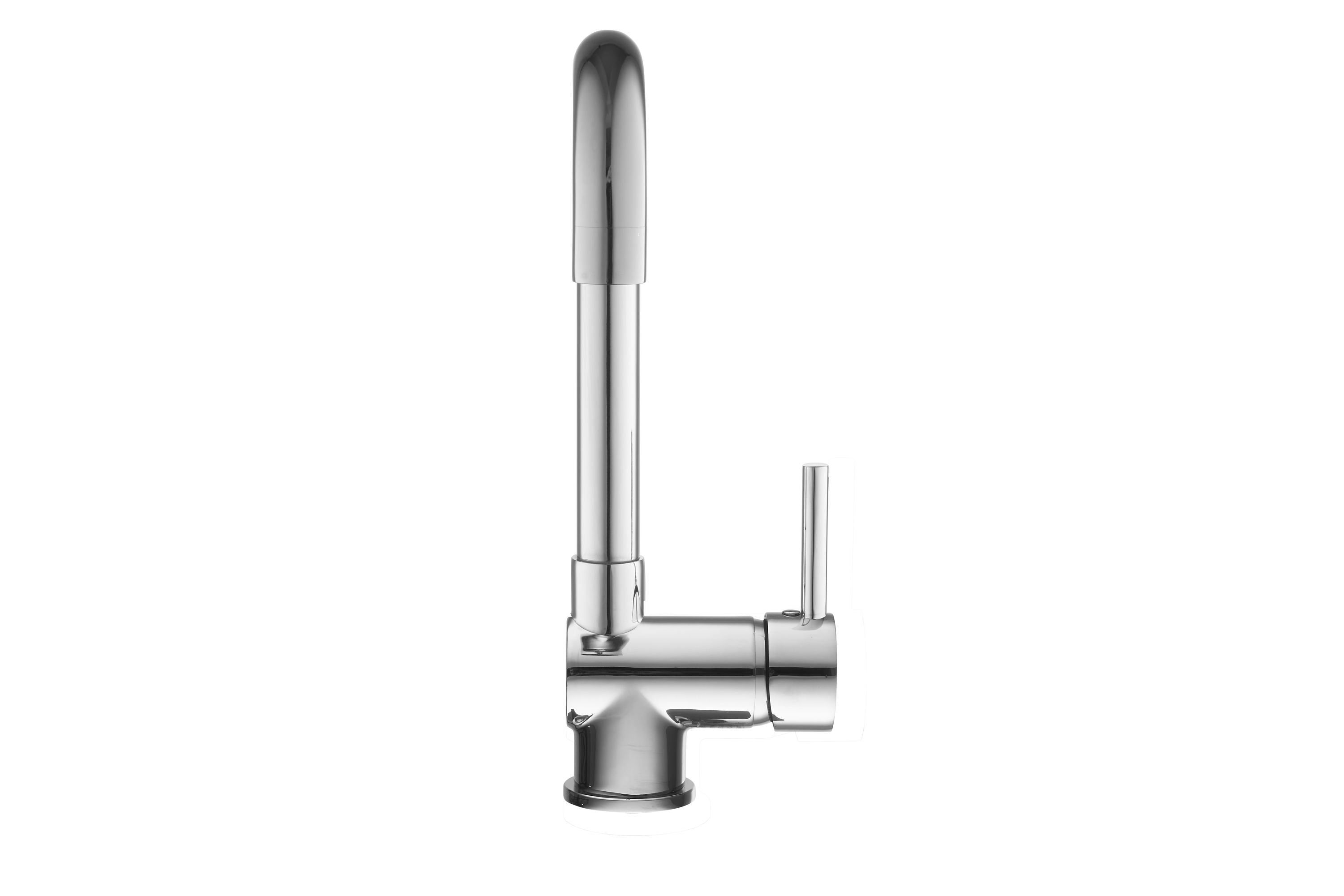 Low-pressure kitchen faucet with a square design in chrome