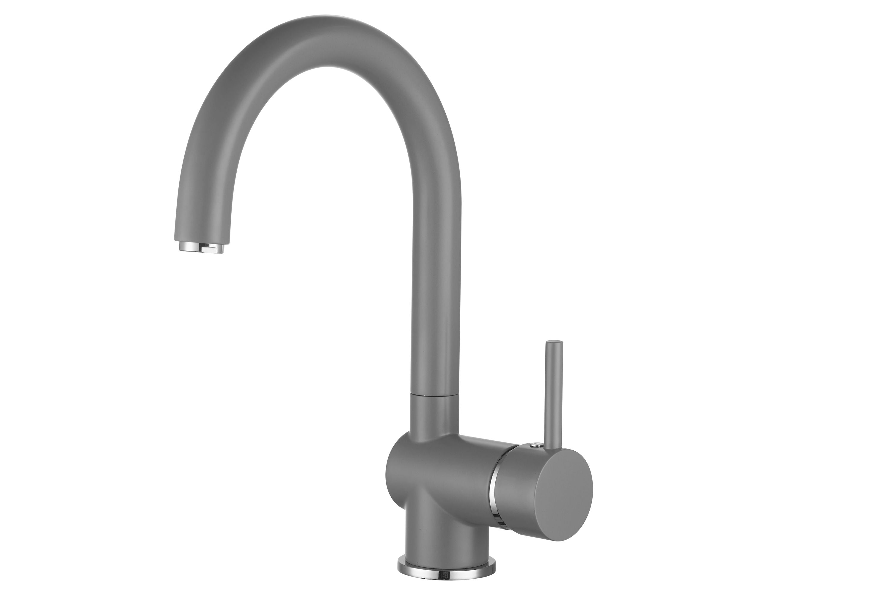 Niederdruck-Küchenarmatur mit gebogenen Design in Hellgrau