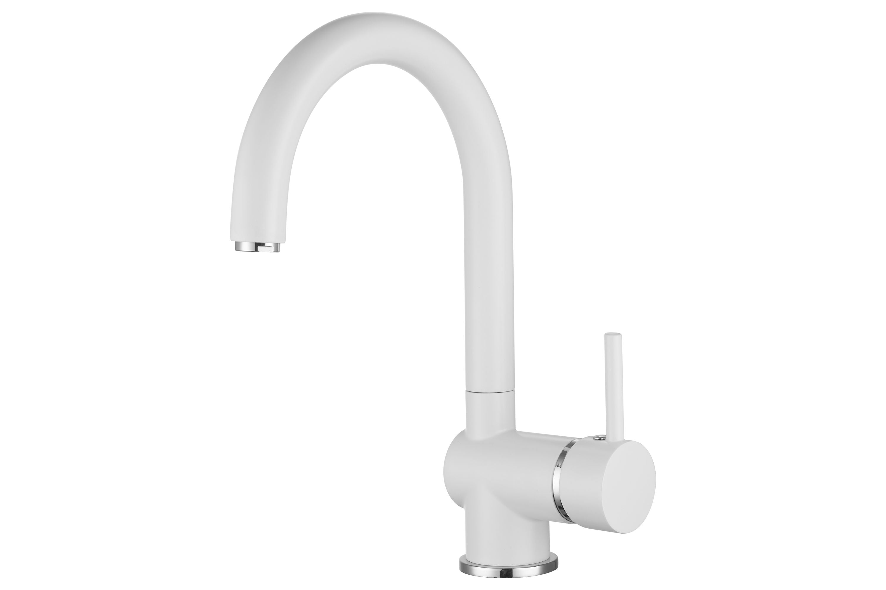 Niederdruck-Küchenarmatur mit gebogenen Design in Weiß-Matt