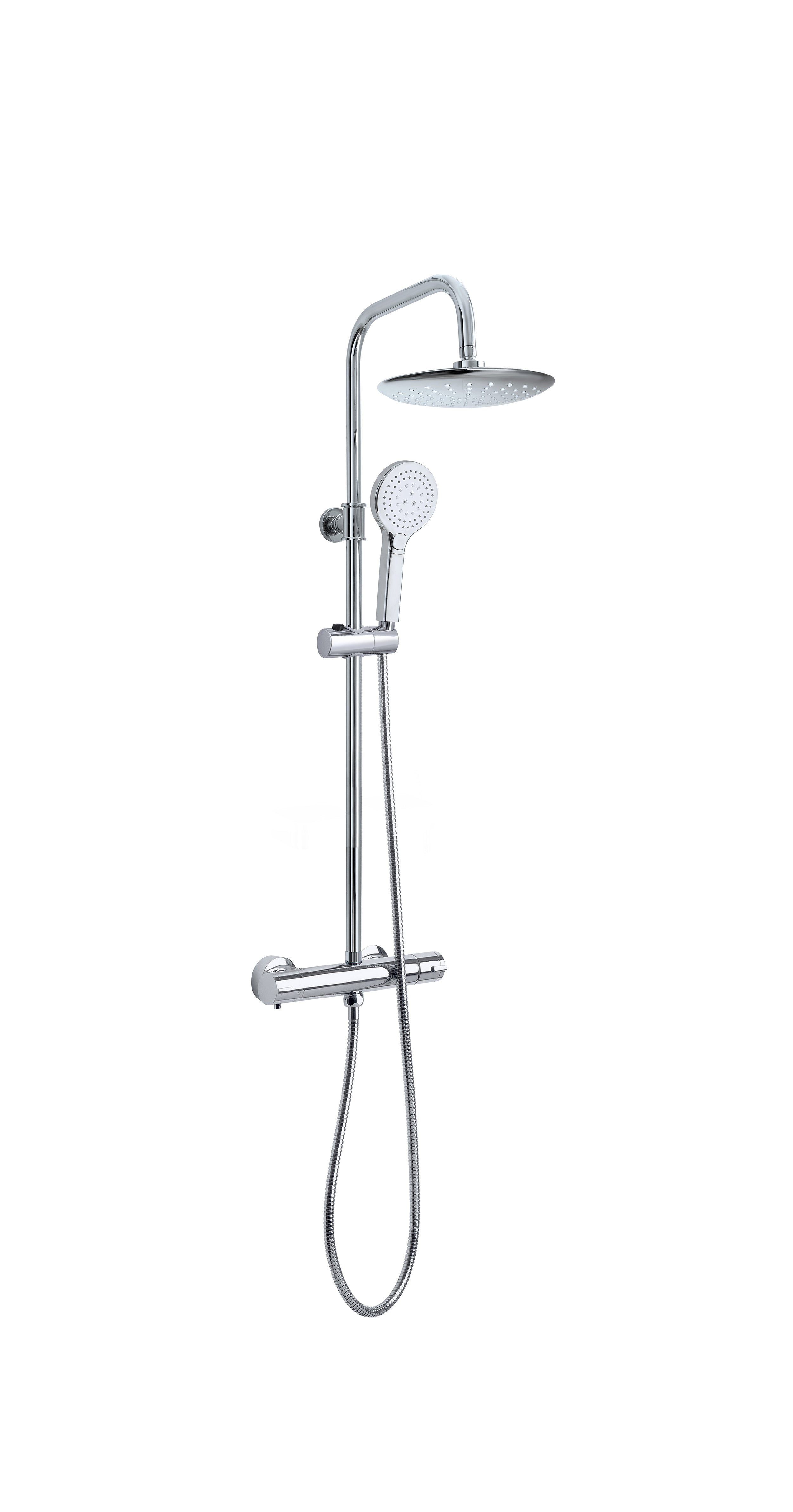 Duschsäule mit Thermostatarmatur Chrom – Regendusche Ø 23 cm, Handbrause 3 Strahlarten, höhenverstellbar
