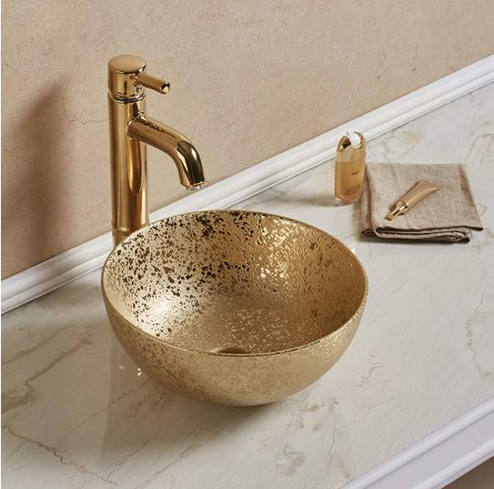 Aufsatzwaschbecken rund Ø 35,8 cm in Mattgold aus Keramik