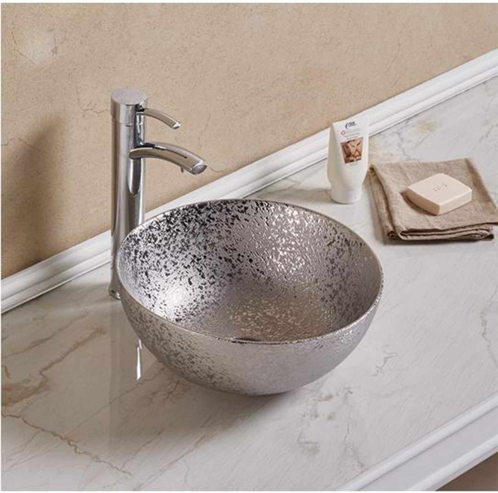 Aufsatzwaschbecken rund Ø 35,8 cm in Silber aus Keramik