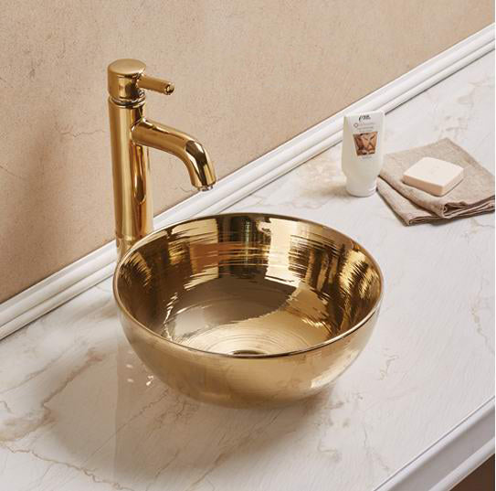 Aufsatzwaschbecken rund Ø 35,8 cm in Gold aus Keramik