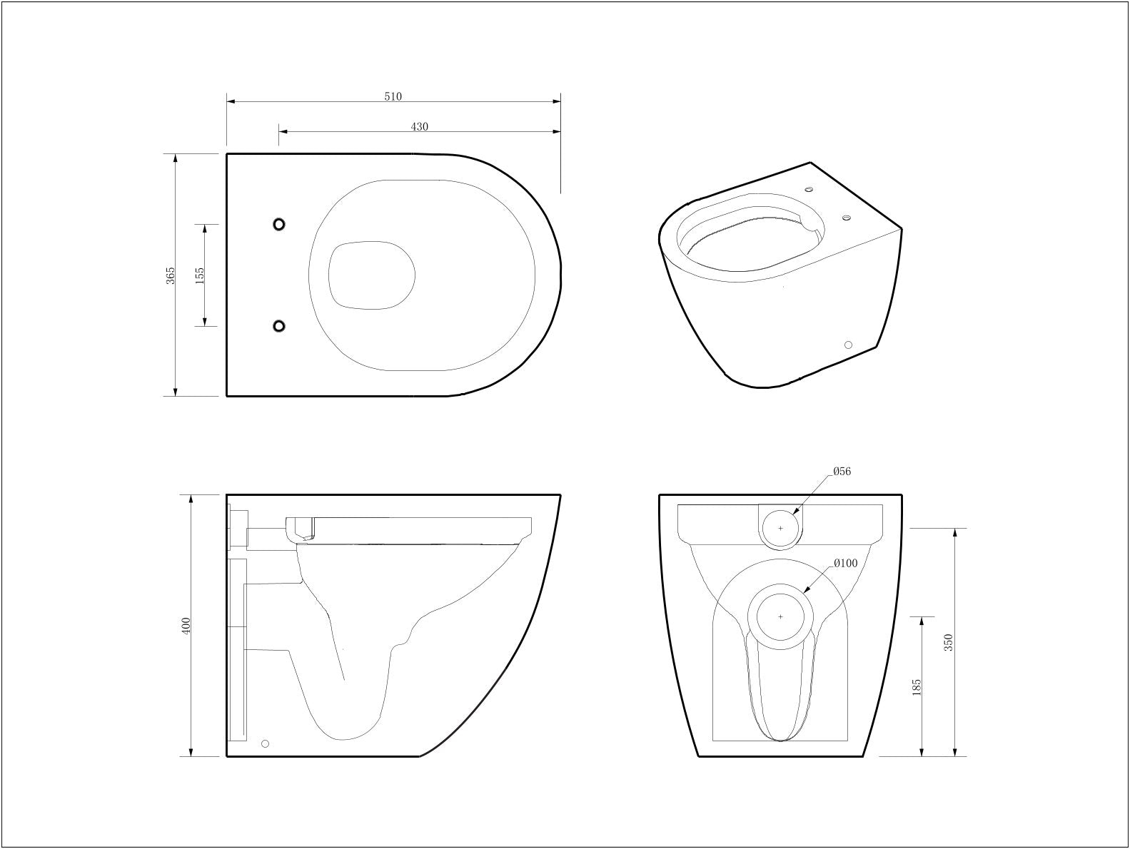 Spülrandloses Stand-WC „Rivo“ als Tiefspüler mit waagerechtem Abgang in Weiß glänzend
