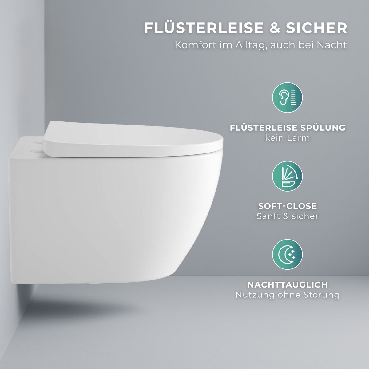 Spülrandloses Wand-WC "TornadoV" mit 360° SuperSpin-Spülung in Weiß