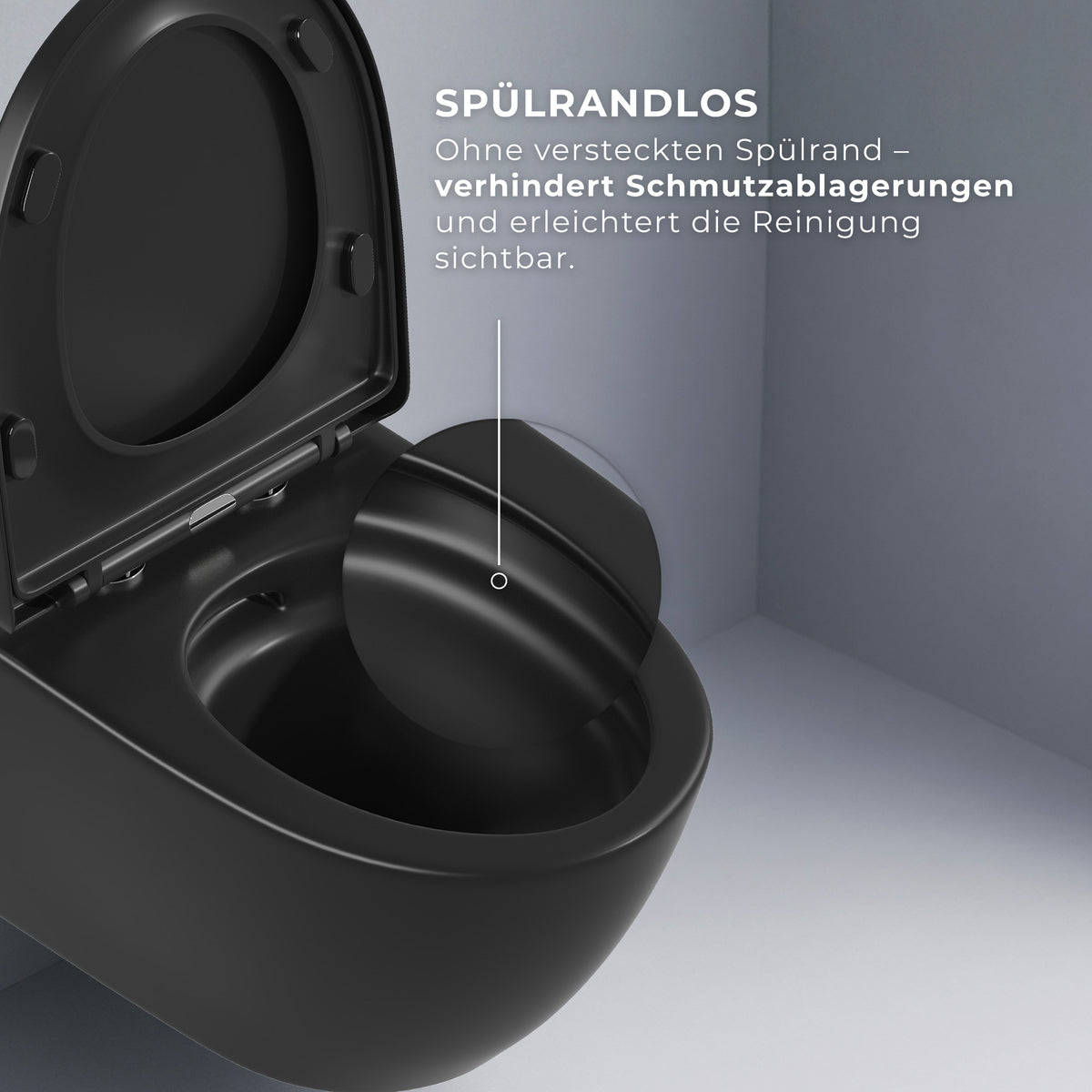 Spülrandloses Wand-WC "TornadoV" mit 360° SuperSpin-Spülung in Schwarz