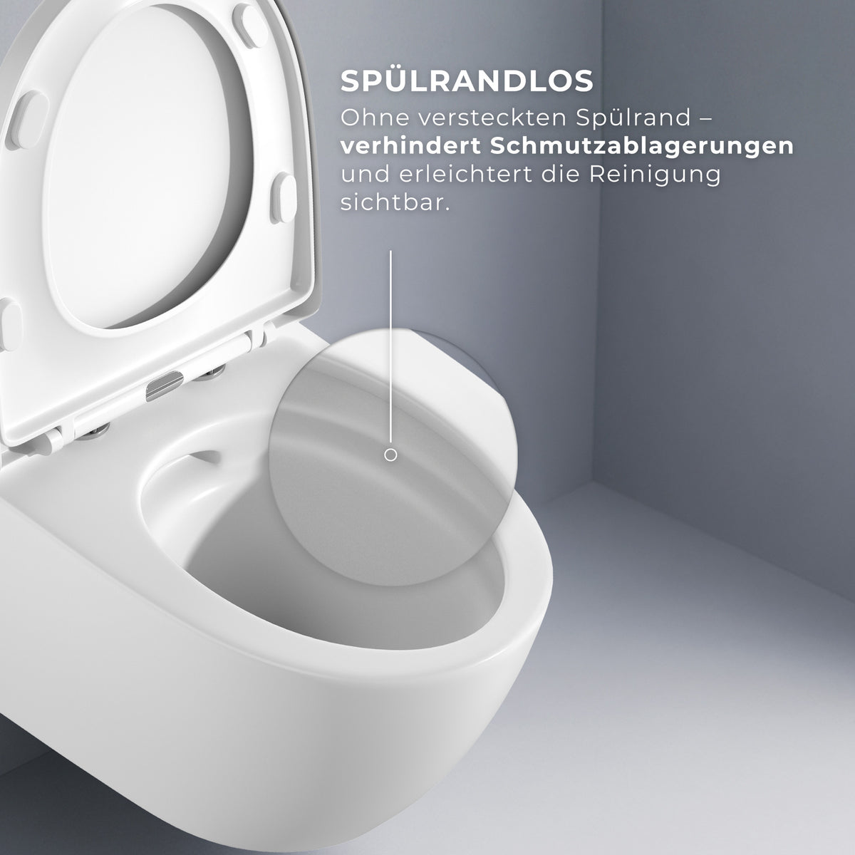 Spülrandloses Wand-WC "TornadoV" mit 360° SuperSpin-Spülung in Matt-Weiß