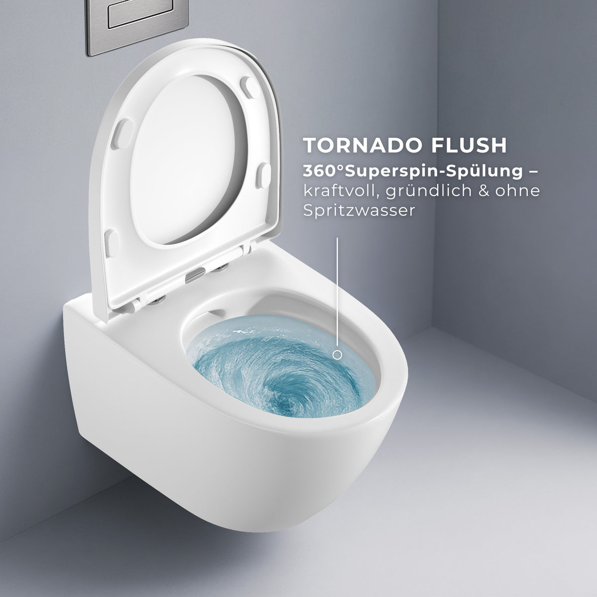 Spülrandloses Wand-WC "TornadoV" mit 360° SuperSpin-Spülung in Matt-Weiß