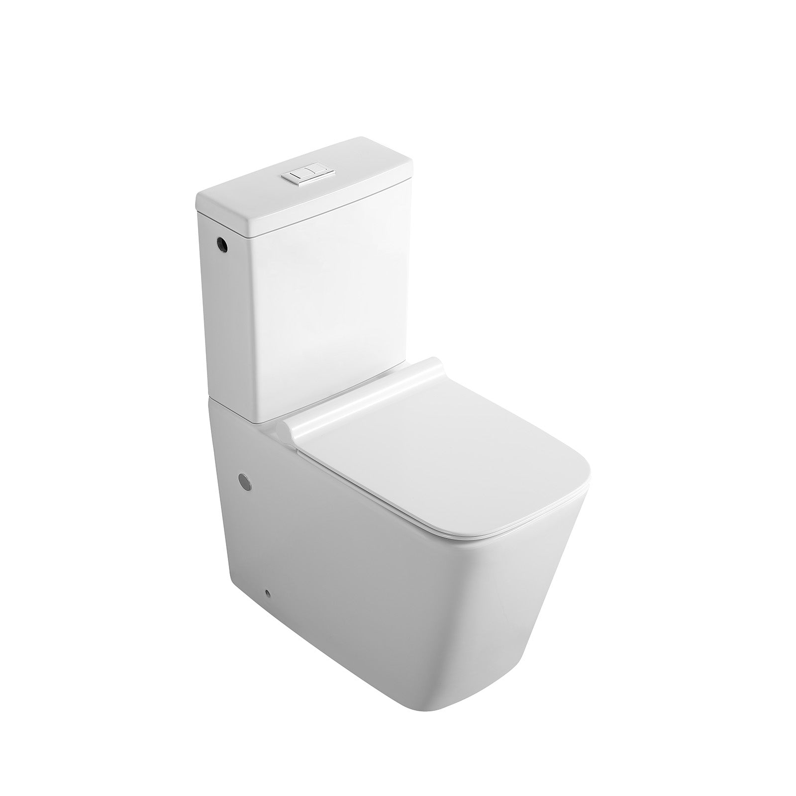 Spülrandlose Stand-WC-Kombination in eckiger Form mit Spülkasten & Soft-Close WC-Sitz in Weiß glänzend